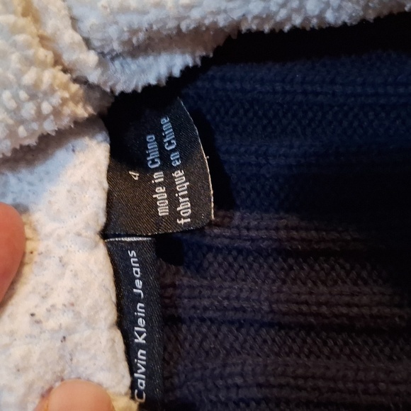 💥Buy2Get1Free💥Calvin Klein Jeans Blue Hooded Cable Knit Sweatshirt - Picture 2 of 2